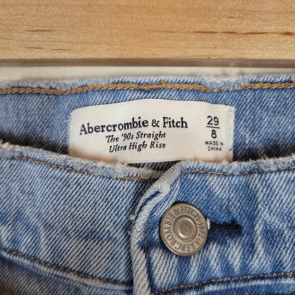 Abercrombie & Fitch Jeans 29 8 Light 90s Straight Ultra High Rise Distressed - Picture 5 of 9